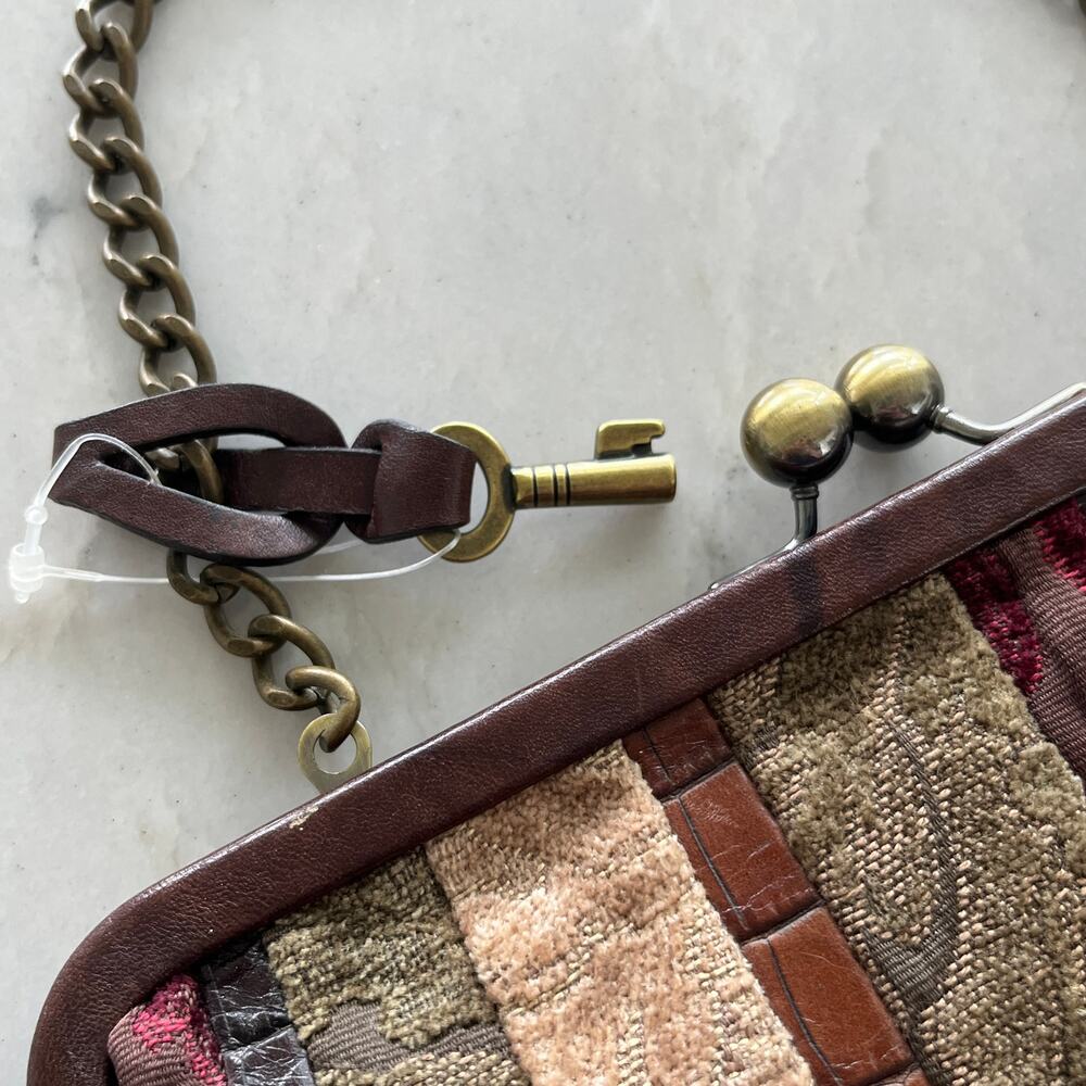 Fossil Blakely Frame Clutch Patchwork Leather Kiss Lock Bag Purse NWT - Picture 8 of 15